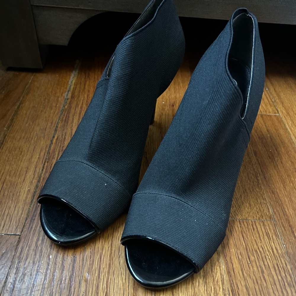 Adrianna Papell Black Peep-Toe Boot Heels